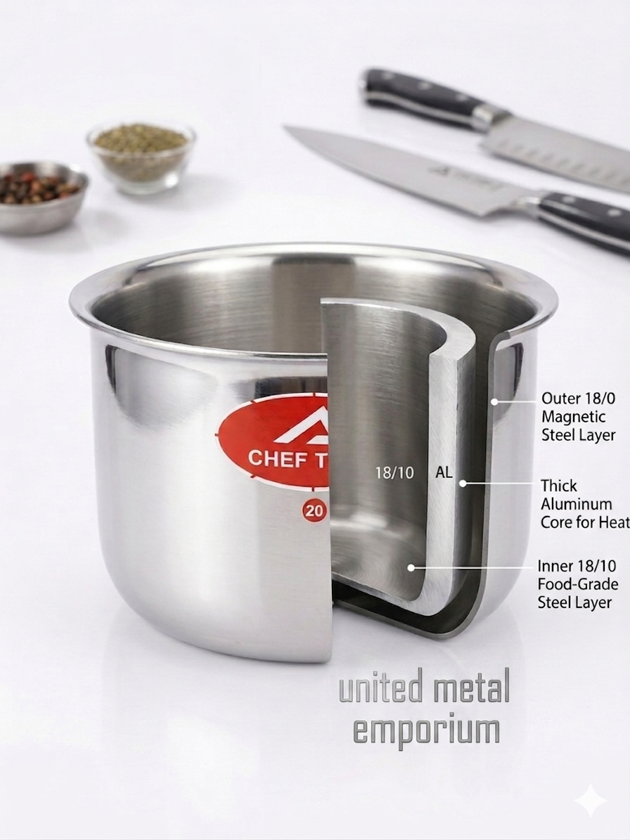 Cheftone Triply Stainless Steel Gunj/ Milk Pot for Cooking & Boiling