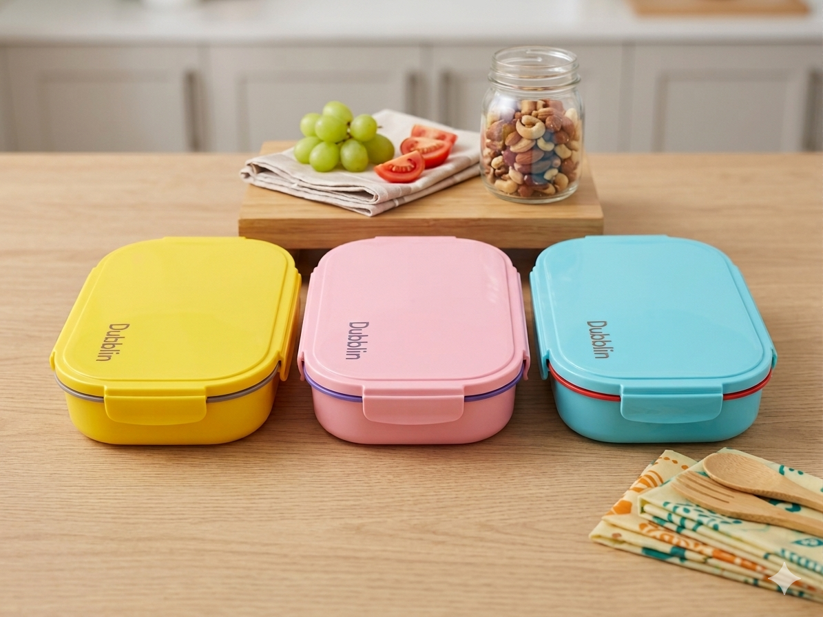 Dubblin Leak-Proof Tiffin Box | Steel Interior | 2 Partition | Outer Plastic Body | silicon gasket