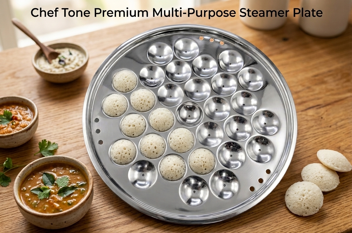 ChefTone Triply Multi Kadai Set with Idli, Thatte Idli, Mini Idli & Steamer Plates — 7-in-1 Stainless Steel Cookware, Induction & Gas Compatible