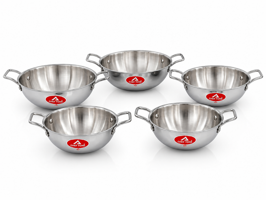 Cheftone Triply Stainless Steel Deep Kadai | Induction & Gas Compatible | No Coating