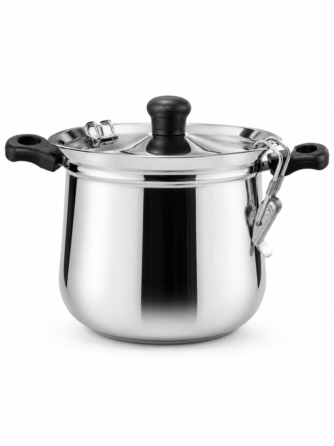 Stainless Steel Rice Steamer with Safety Lock Clip, Strainer Lid & Riveted Handle