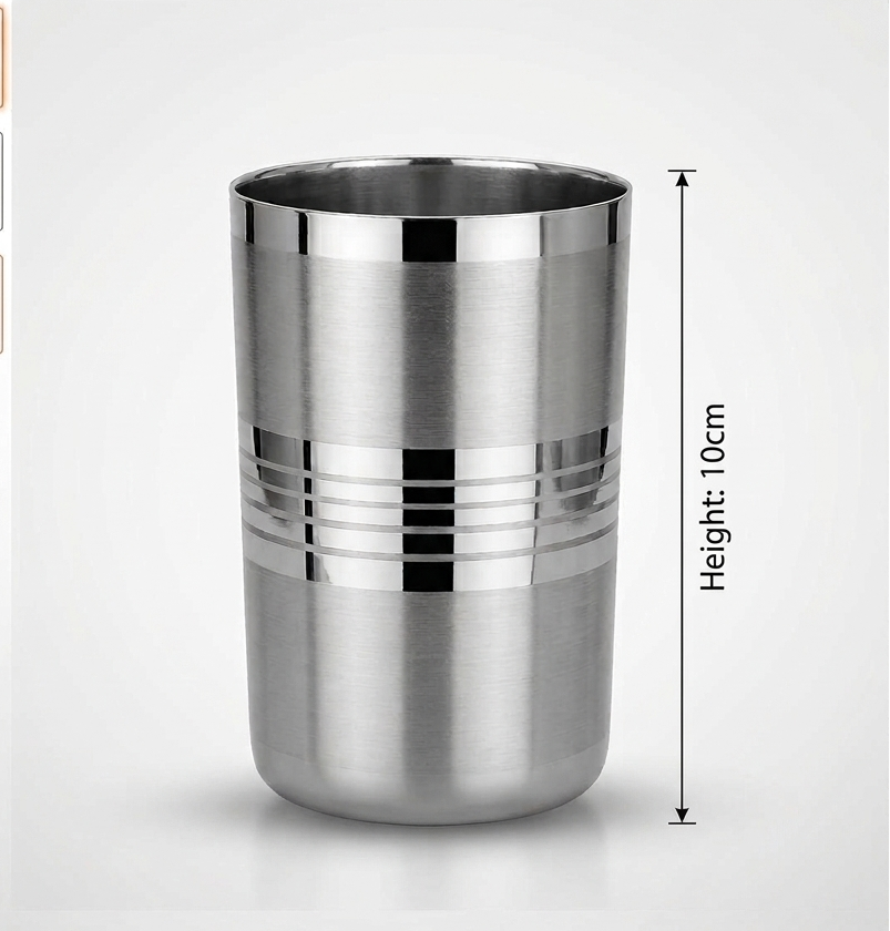 Premium XL Stainless Steel Drinking Glass – Mirror Polish with Ring Band Design | Heavy Duty Tumbler