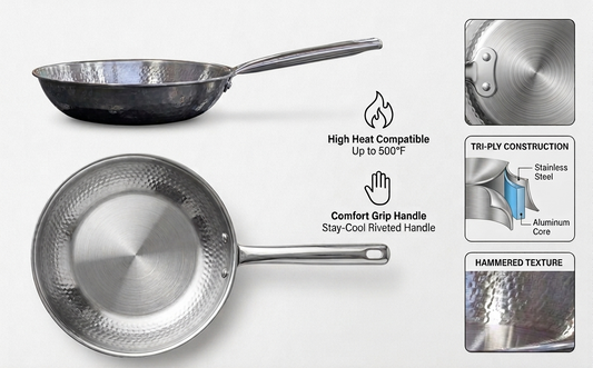 Shri & Sam Premium Triply Hammered Cookware Set – Kadai, Saucepan & Frypan
