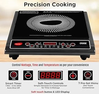 Pigeon by Stovekraft Prime 1800-Watt Induction Cooktop (Black) | 7 Preset Indian Cooking Menus | Smart Timer & LED Display | Energy Saving Push Button Induction Stove