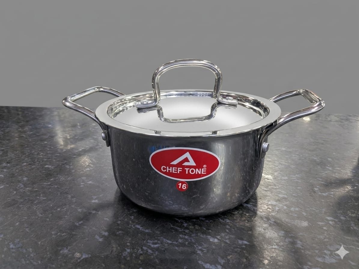 ChefTone Triply Stainless Steel Casserole with Lid — Induction & Gas Compatible Cookware for Indian Kitchens