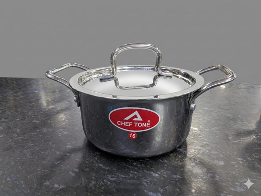 ChefTone Triply Stainless Steel Casserole with Lid — Induction & Gas Compatible Cookware for Indian Kitchens