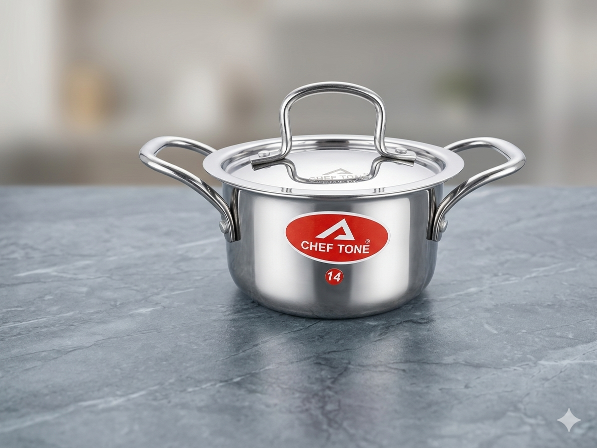 ChefTone Triply Stainless Steel Casserole with Lid — Induction & Gas Compatible Cookware for Indian Kitchens