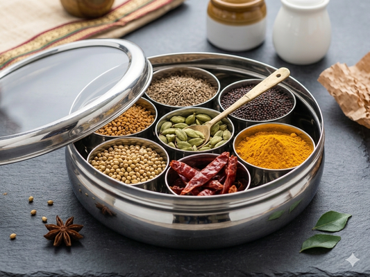 Punjabi Spice Box with Transparent Lid | 7 Spice Containers | Rust-Proof | Stainless Steel Masala Dabba