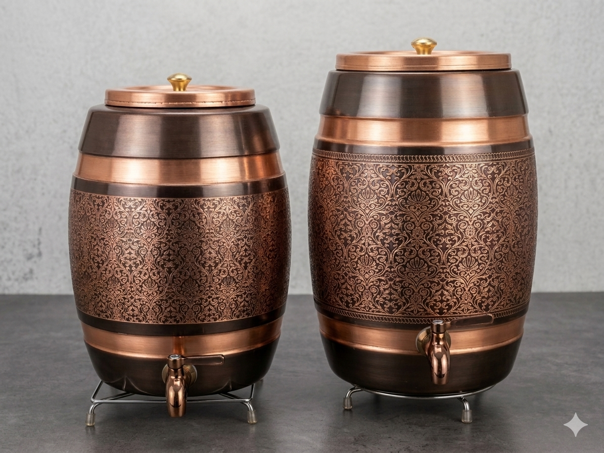 Pure Copper Water Storage Drum | Traditional Matka-Style Vessel for Health Benefits