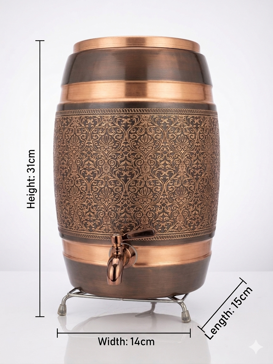 Pure Copper Water Storage Drum | Traditional Matka-Style Vessel for Health Benefits
