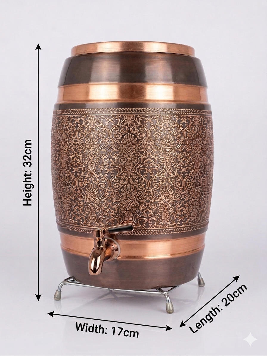 Pure Copper Water Storage Drum | Traditional Matka-Style Vessel for Health Benefits