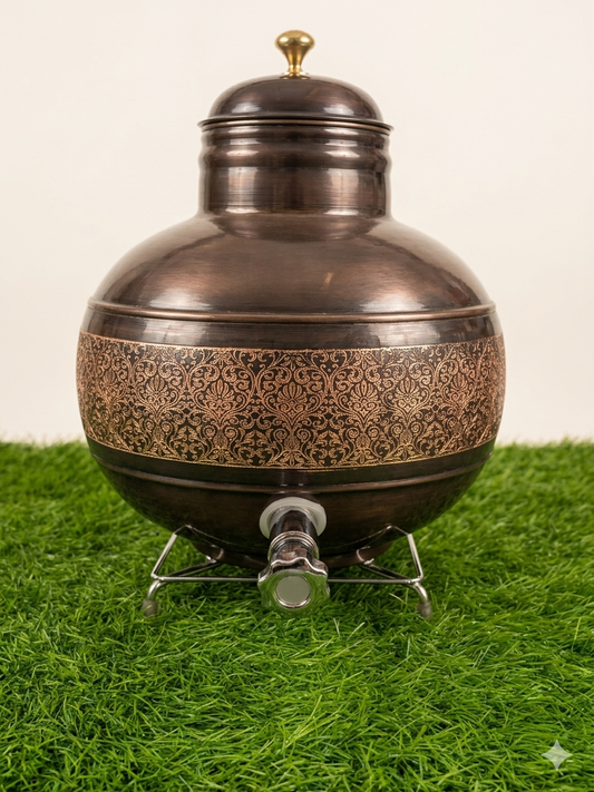 Copper Antique Matka | Traditional Handcrafted Water Pot for Home & Kitchen 8 Liters
