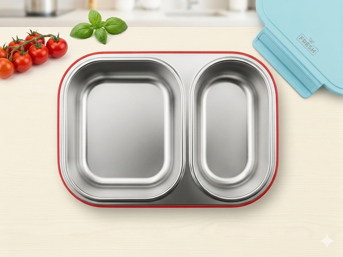 Dubblin Leak-Proof Tiffin Box | Steel Interior | 2 Partition | Outer Plastic Body | silicon gasket