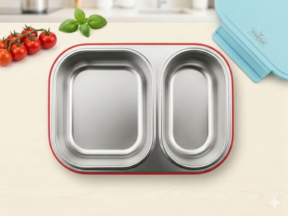 Dubblin Leak-Proof Tiffin Box | Steel Interior | 2 Partition | Outer Plastic Body | silicon gasket
