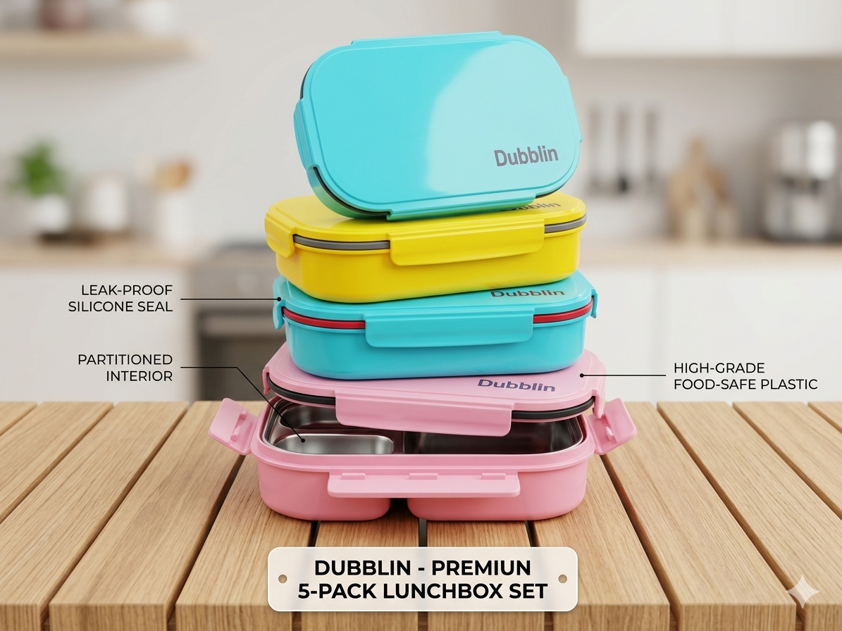 Dubblin Leak-Proof Tiffin Box | Steel Interior | 2 Partition | Outer Plastic Body | silicon gasket