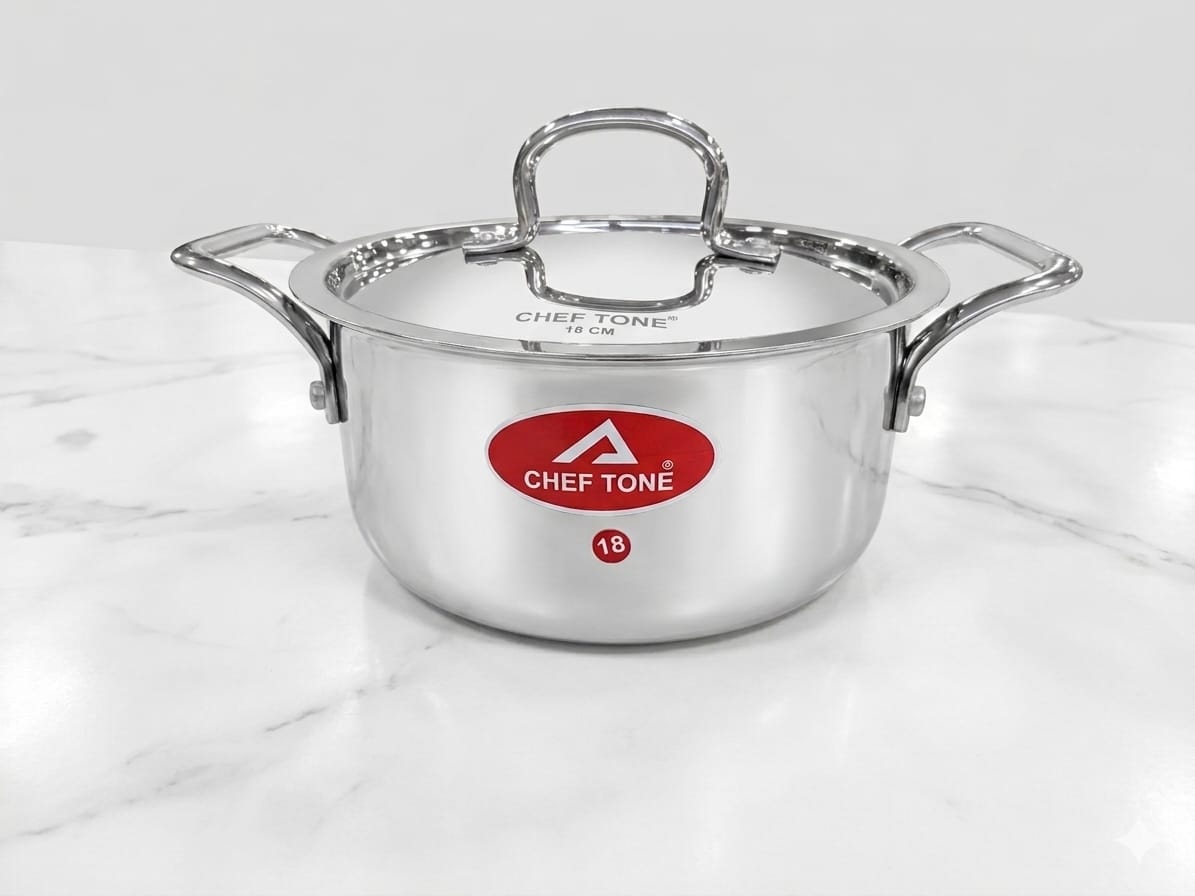 ChefTone Triply Stainless Steel Casserole with Lid — Induction & Gas Compatible Cookware for Indian Kitchens