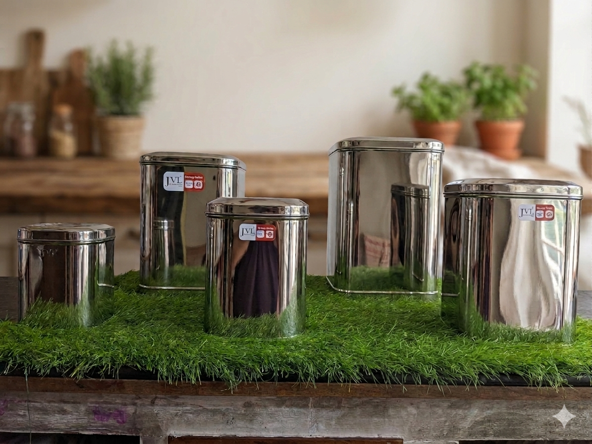 JVL Square Storage Box – Airtight Stainless Steel Container | Stackable, Rustproof | Airtight Container | Kitchen Storage Jar for Grains, Pulses, Spices, Snacks.