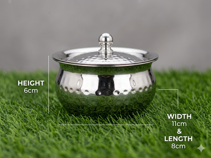 Hammered Stainless Steel Serving Bowl with Lid — Premium Dinnerware for Indian Homes