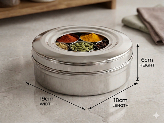 Milano Stainless Steel Spice Box with See-Through Lid | 7 Container Masala Dabba