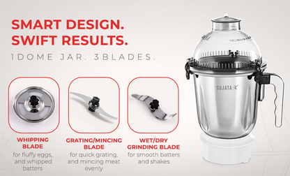 Sujata Dynamix dome-shaped jar with 3 stainless steel blades for wet grinding