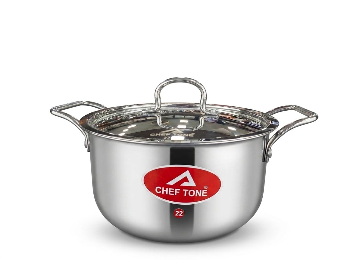 ChefTone Triply Stainless Steel Casserole with Lid — Induction & Gas Compatible Cookware for Indian Kitchens