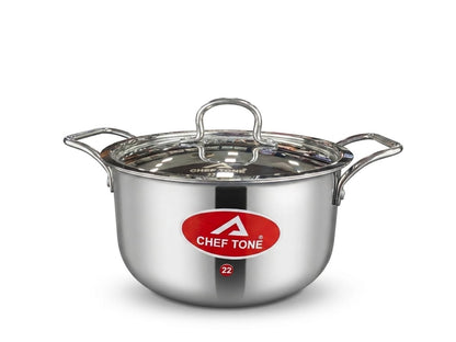 ChefTone Triply Stainless Steel Casserole with Lid — Induction & Gas Compatible Cookware for Indian Kitchens