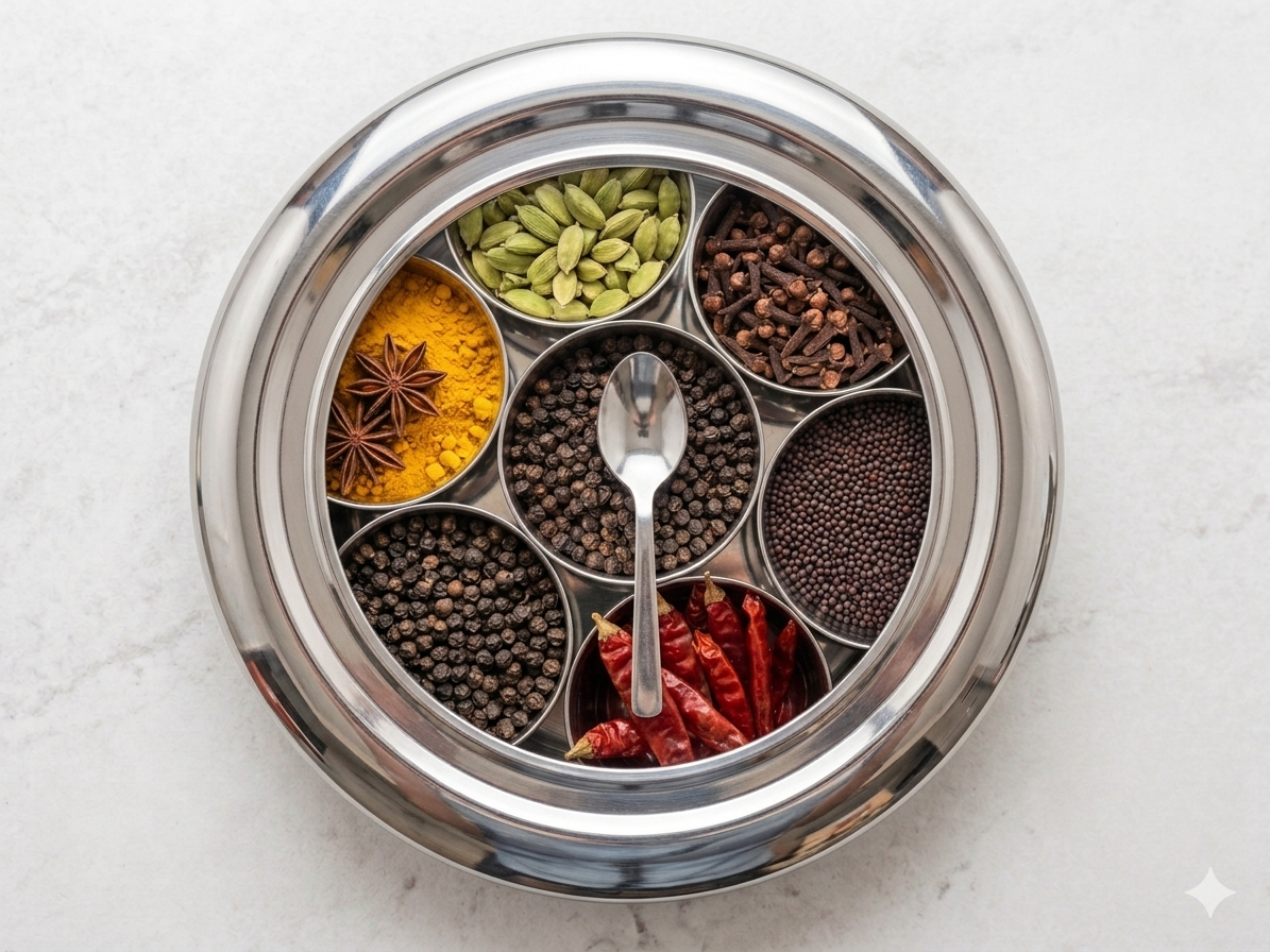 Milano Stainless Steel Spice Box with See-Through Lid | 7 Container Masala Dabba