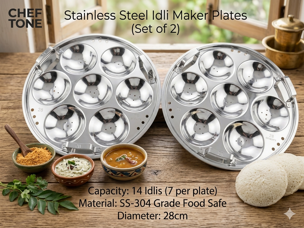 ChefTone Triply Multi Kadai Set with Idli, Thatte Idli, Mini Idli & Steamer Plates — 7-in-1 Stainless Steel Cookware, Induction & Gas Compatible