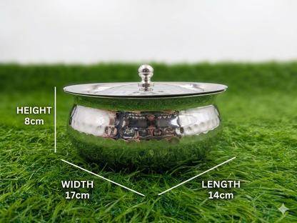 Hammered Stainless Steel Serving Bowl with Lid — Premium Dinnerware for Indian Homes