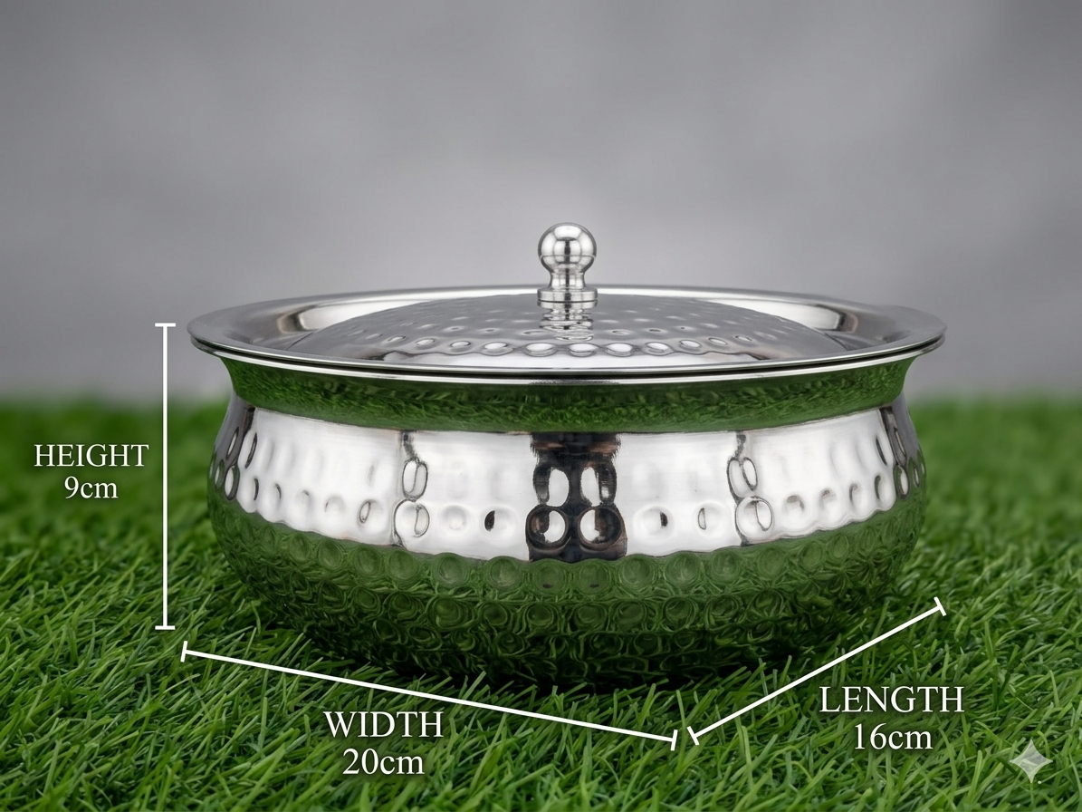 Hammered Stainless Steel Serving Bowl with Lid — Premium Dinnerware for Indian Homes