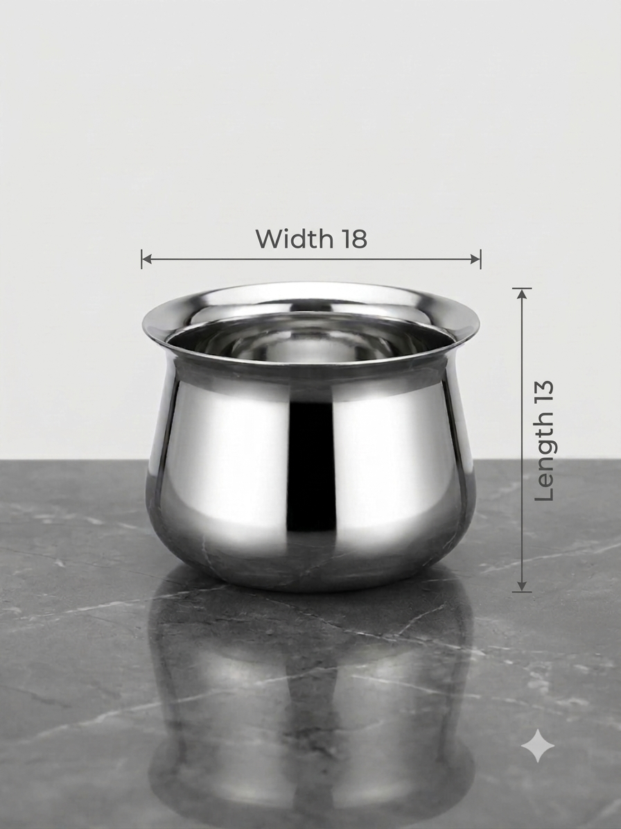 Stainless steel pongal handi side view