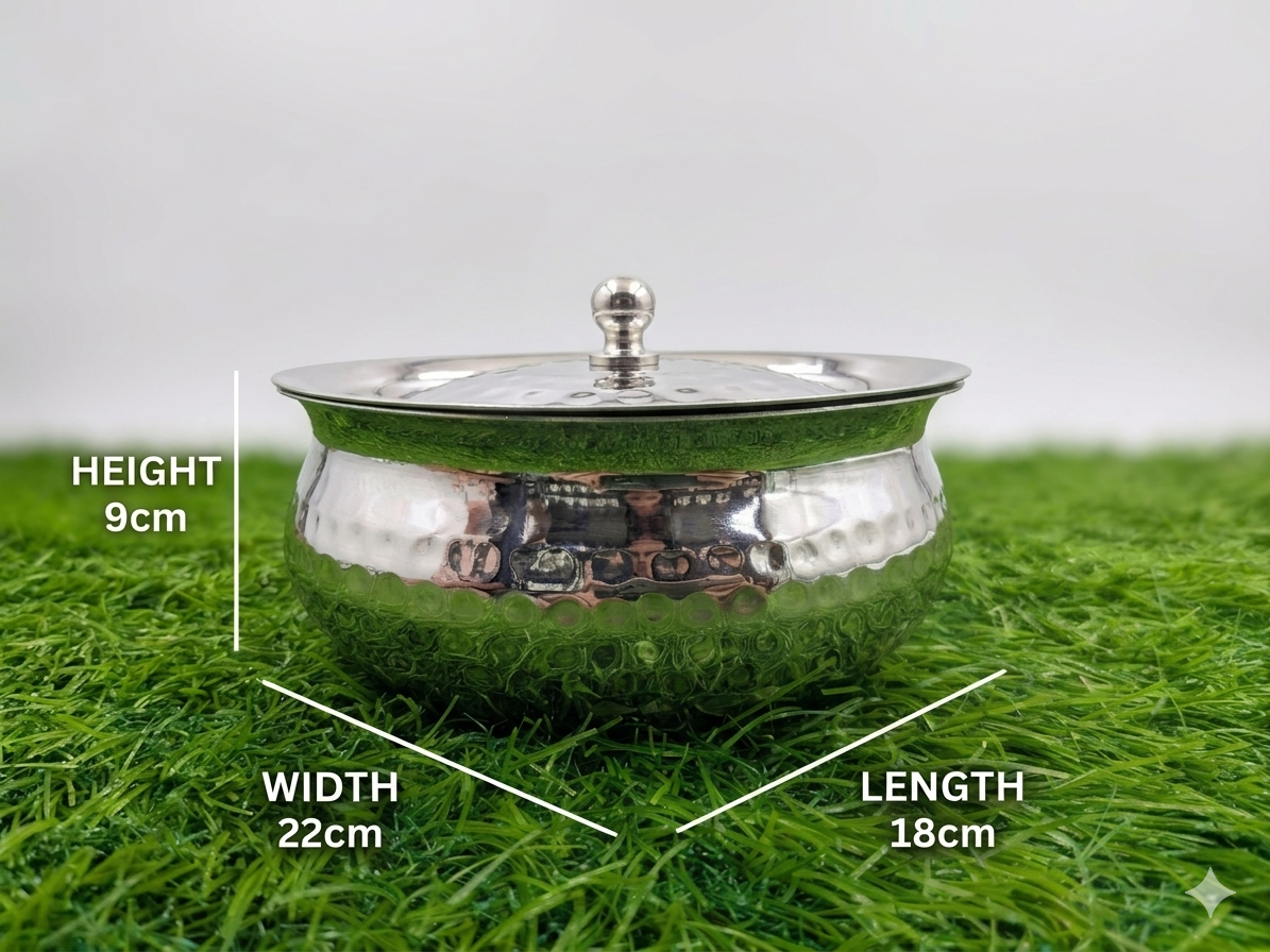 Hammered Stainless Steel Serving Bowl with Lid — Premium Dinnerware for Indian Homes