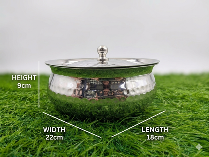 Hammered Stainless Steel Serving Bowl with Lid — Premium Dinnerware for Indian Homes