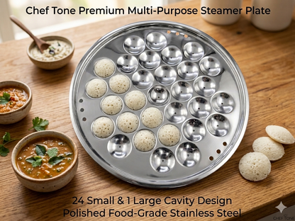 ChefTone Triply Multi Kadai Set with Idli, Thatte Idli, Mini Idli & Steamer Plates — 7-in-1 Stainless Steel Cookware, Induction & Gas Compatible