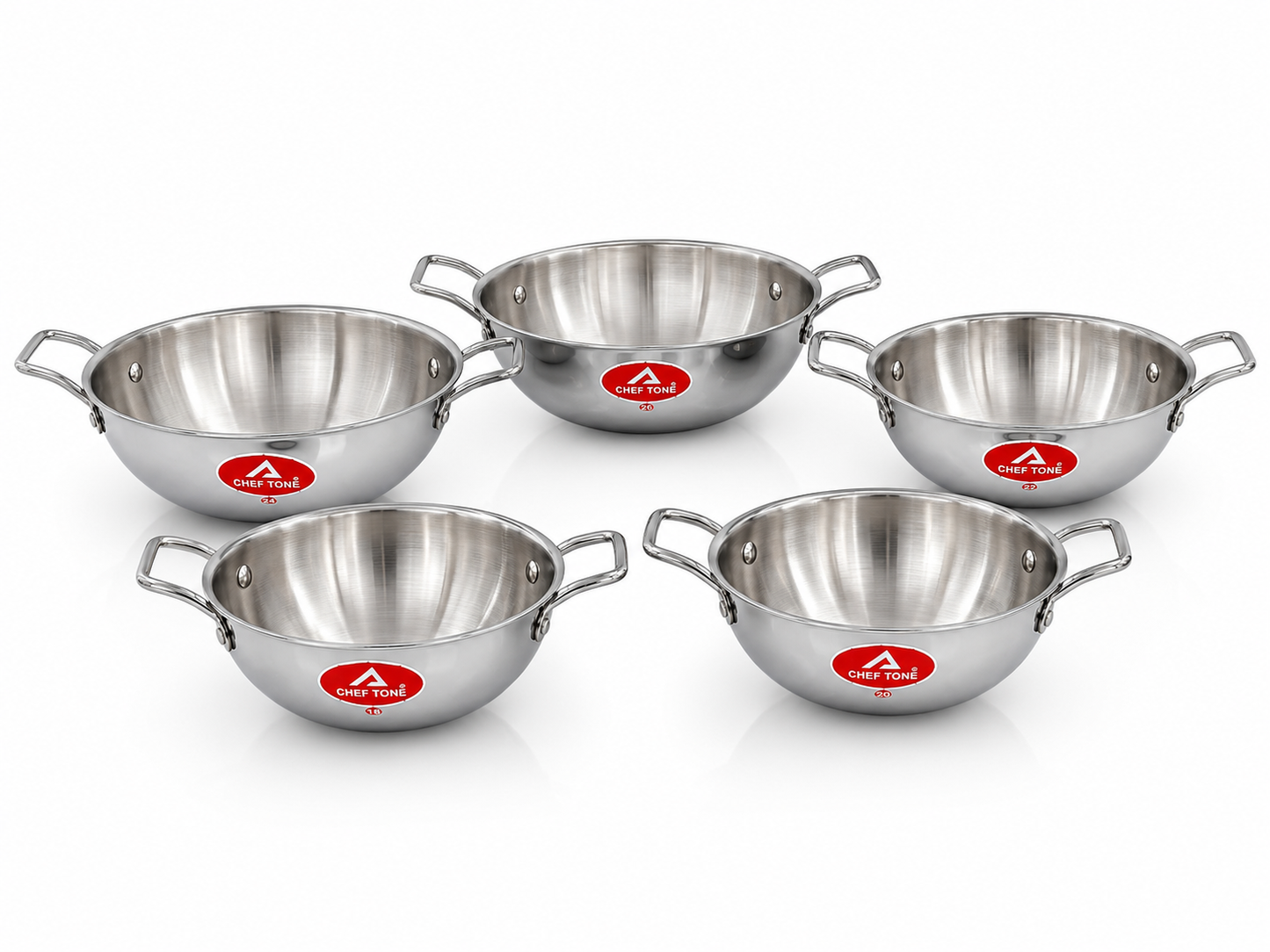 Cheftone Triply Stainless Steel Deep Kadai | Induction & Gas Compatible | No Coating
