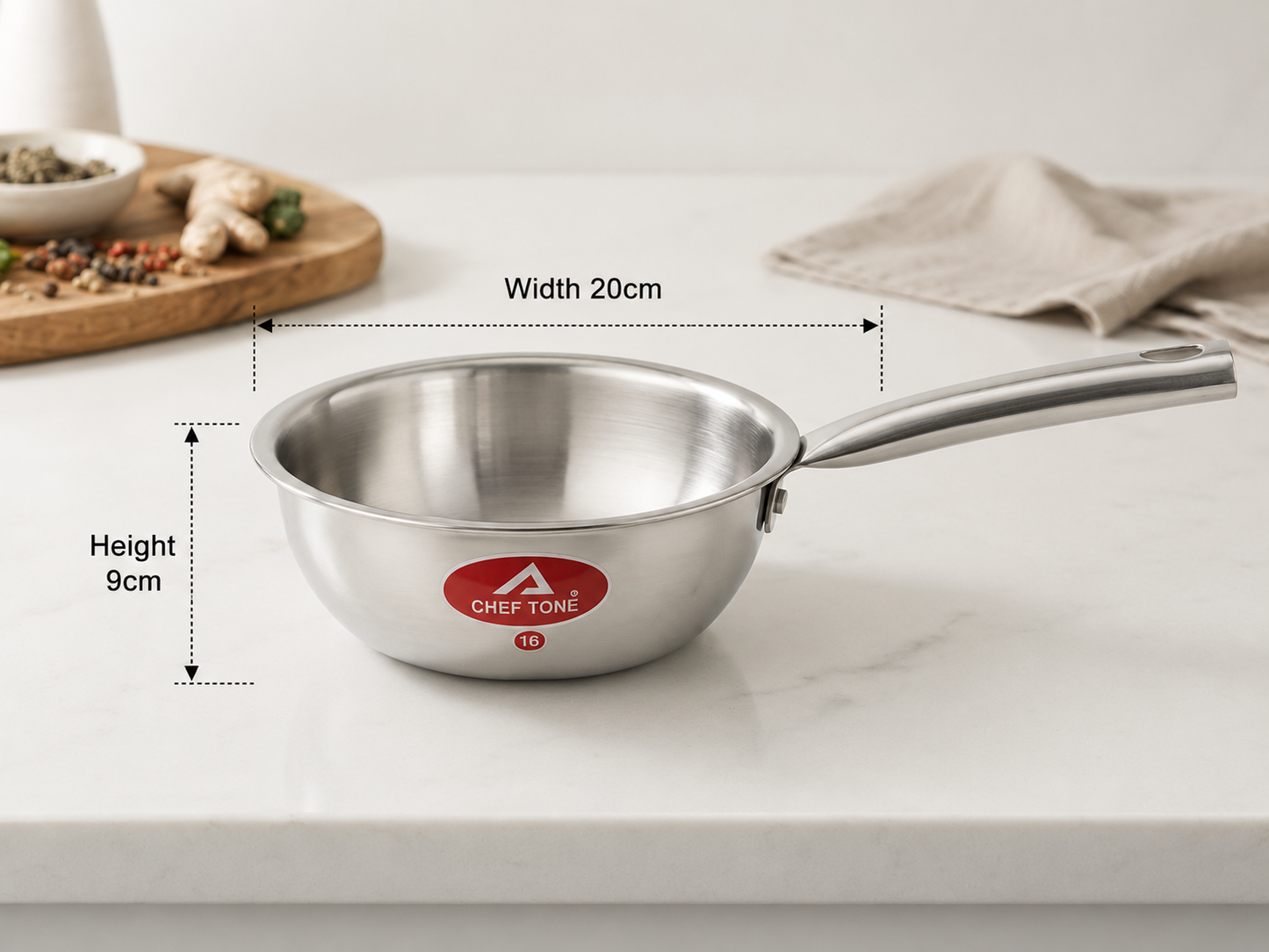 ChefTone Triply Wok | Even Heat Distribution | Stainless Steel | Induction Compatible