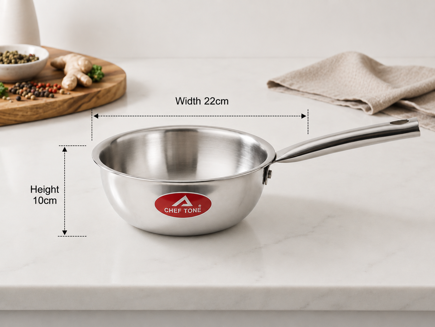 ChefTone Triply Wok | Even Heat Distribution | Stainless Steel | Induction Compatible