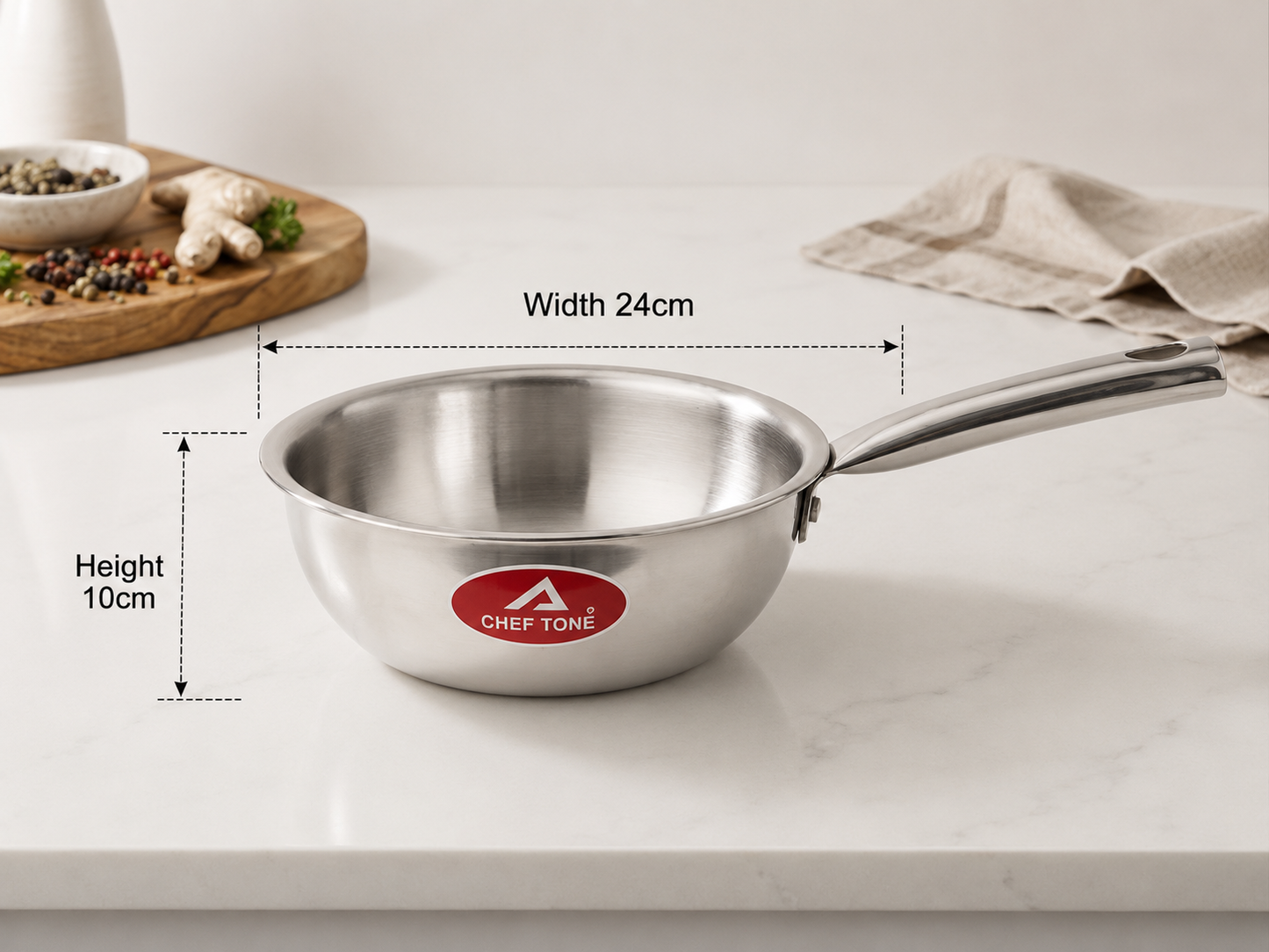 ChefTone Triply Wok | Even Heat Distribution | Stainless Steel | Induction Compatible