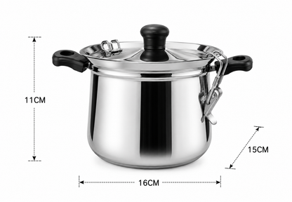 Stainless Steel Rice Steamer with Safety Lock Clip, Strainer Lid & Riveted Handle
