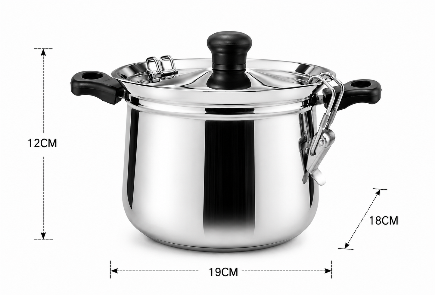 Stainless Steel Rice Steamer with Safety Lock Clip, Strainer Lid & Riveted Handle