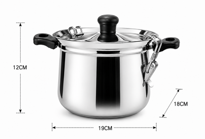 Stainless Steel Rice Steamer with Safety Lock Clip, Strainer Lid & Riveted Handle