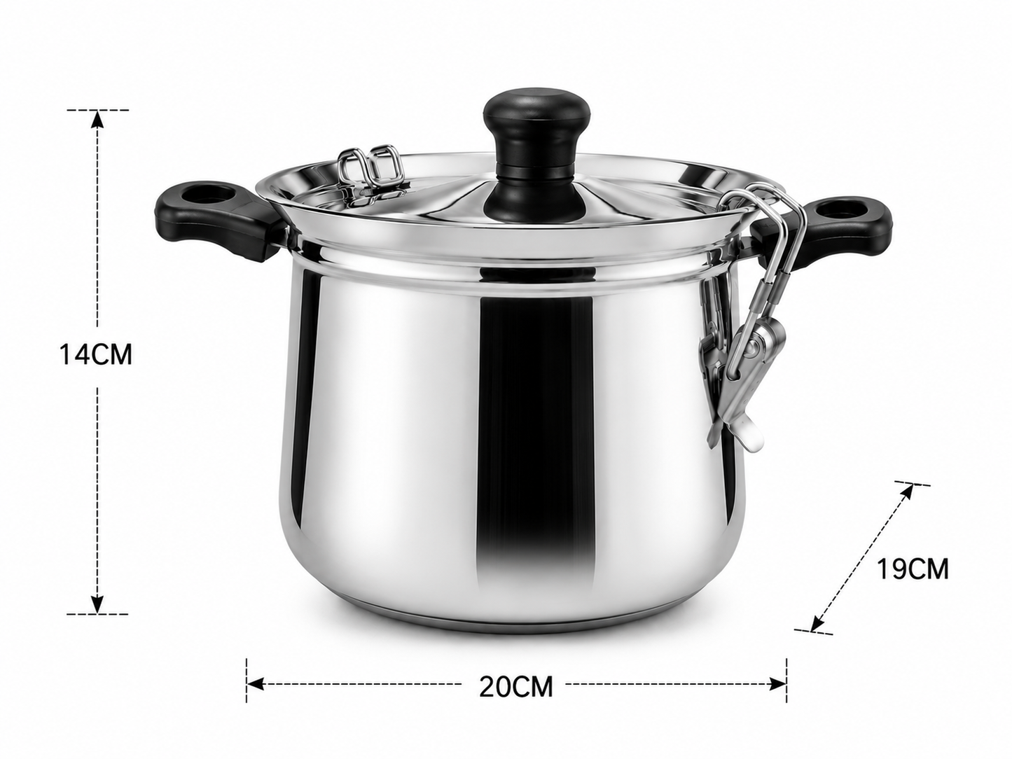 Stainless Steel Rice Steamer with Safety Lock Clip, Strainer Lid & Riveted Handle