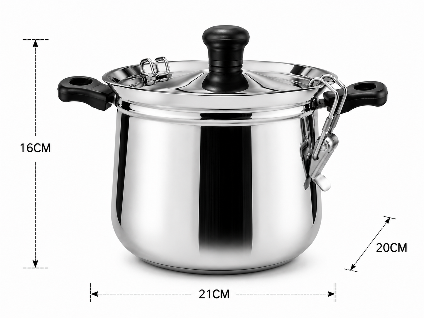 Stainless Steel Rice Steamer with Safety Lock Clip, Strainer Lid & Riveted Handle