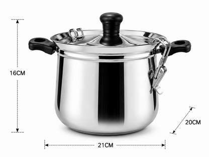 Stainless Steel Rice Steamer with Safety Lock Clip, Strainer Lid & Riveted Handle