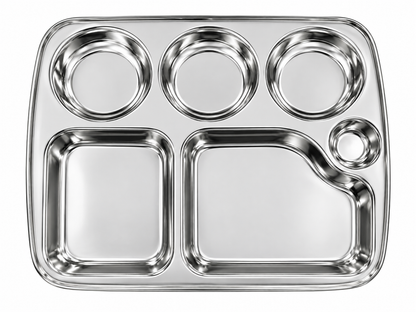 Stainless Steel Square Compartment Plate – 6 Section Mess Tray / Thali for Dining, Lunch & Bhojan