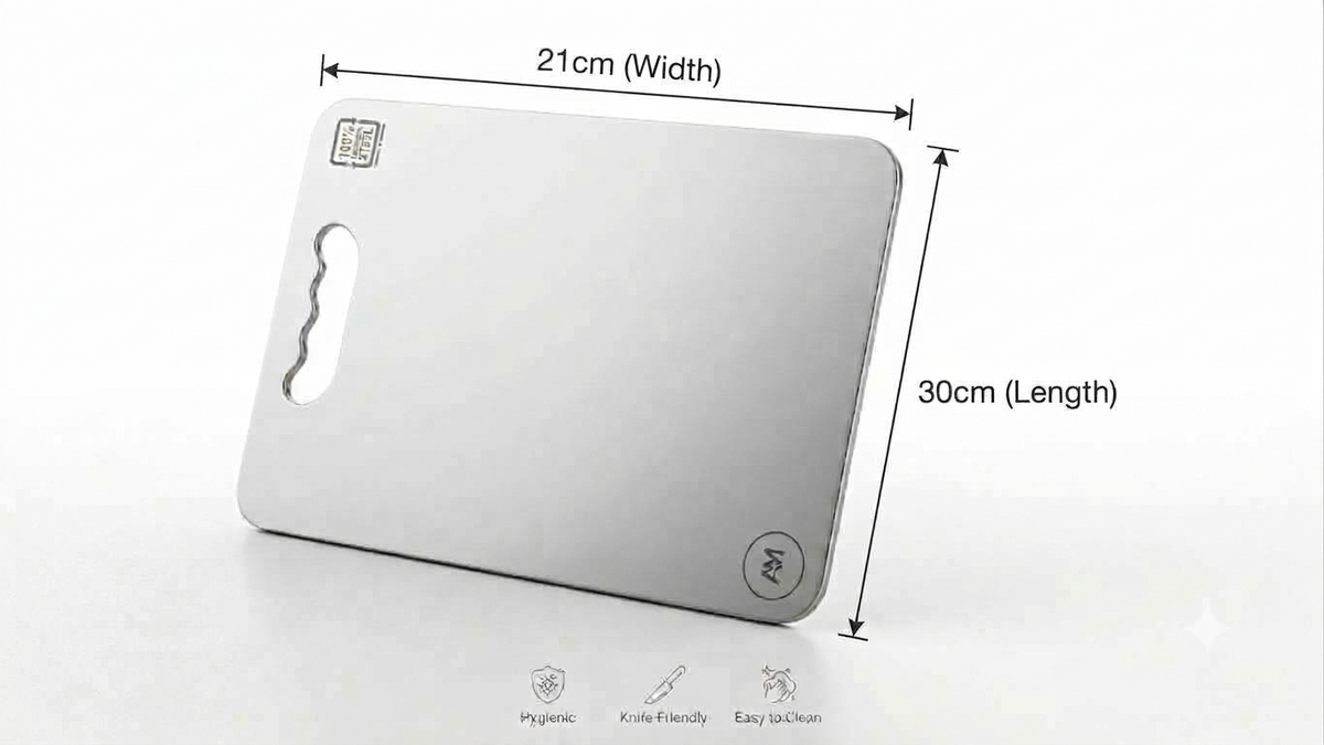 Stainless Steel Chopping Board for Kitchen – 304 Food Grade, Double-Sided, Anti-Bacterial Cutting Board with Handle (Small, Medium & Large)