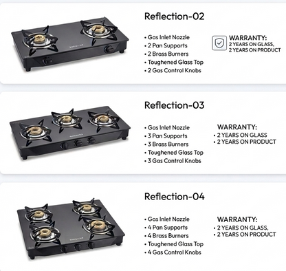 Eleenova 2 Burner Gas Stove with Black Toughened Glass Cooktop