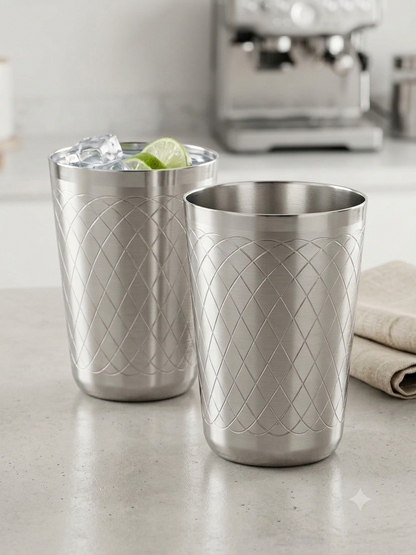 Single Wall Stainless Steel Grid Tumbler | Engraved Metal Drinking Glass