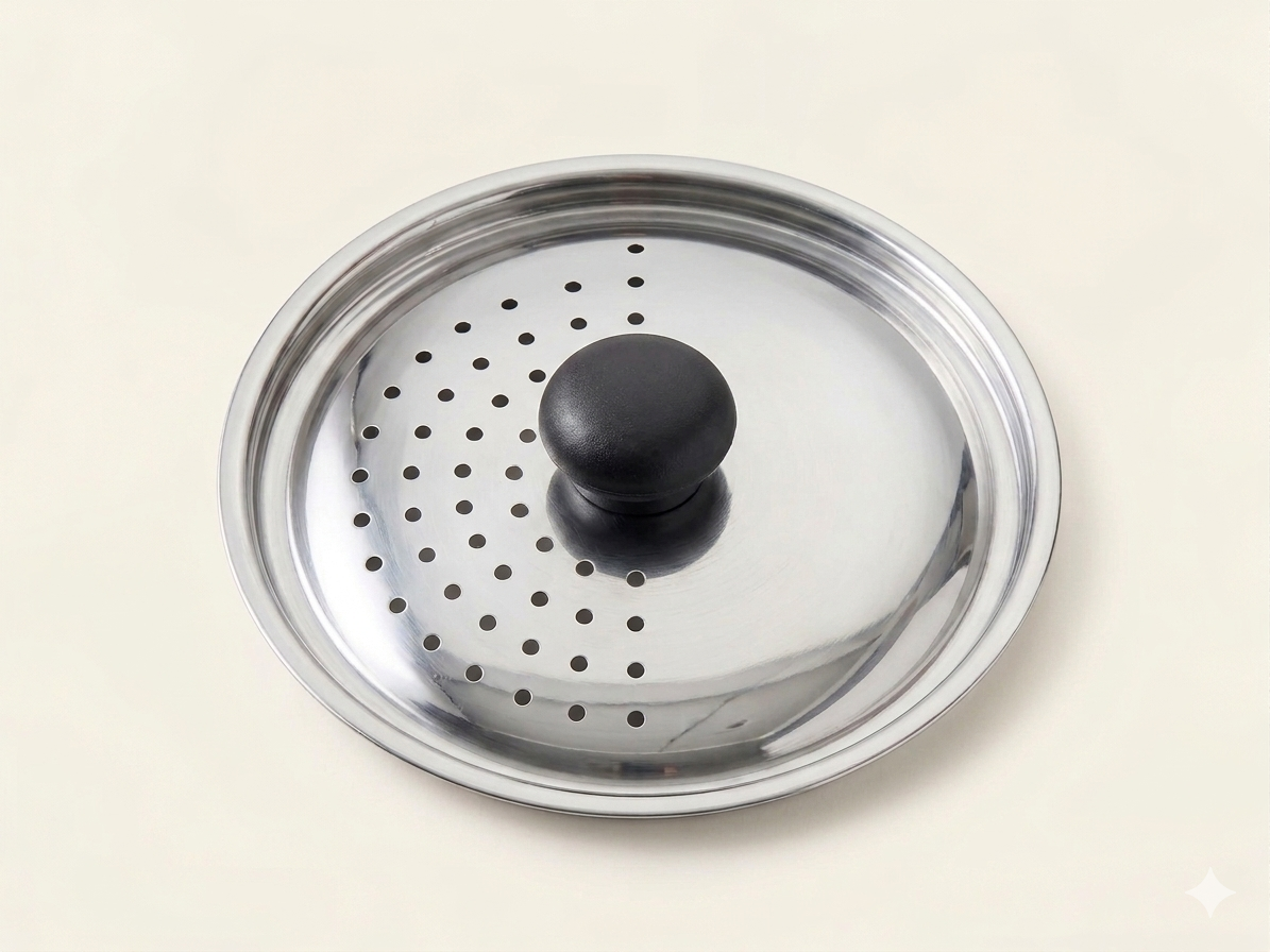 Stainless Steel Rice Steamer with Safety Lock Clip, Strainer Lid & Riveted Handle