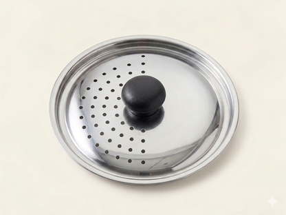 Stainless Steel Rice Steamer with Safety Lock Clip, Strainer Lid & Riveted Handle